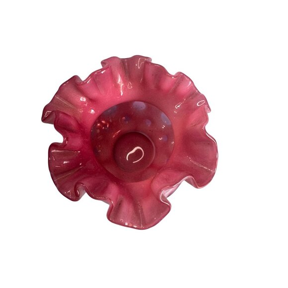 Fenton Cranberry Opalescent Hobnail Ruffled Vase 3 3/4" tall - Picture 4 of 6